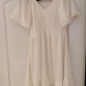 Women’s White V-Neck Smocked Casual Dress